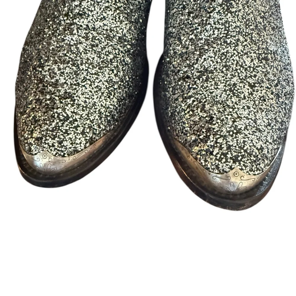 Golden Goose Glitter Sparkling Silver Western Ankle Booties